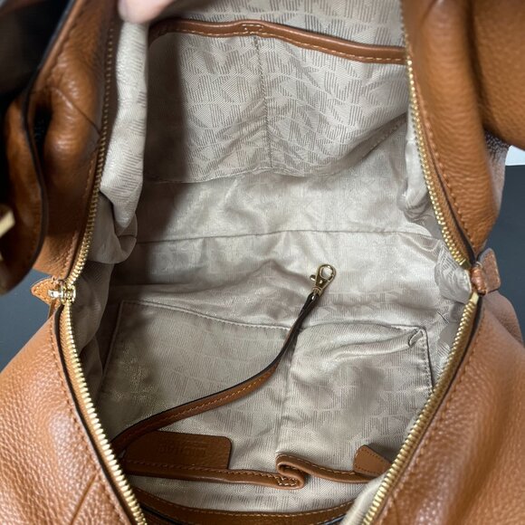 MICHAEL KORS Fulton Brown Pebbled Leather Shoulder Bag Gold Chain Hardware EUC - Picture 10 of 16